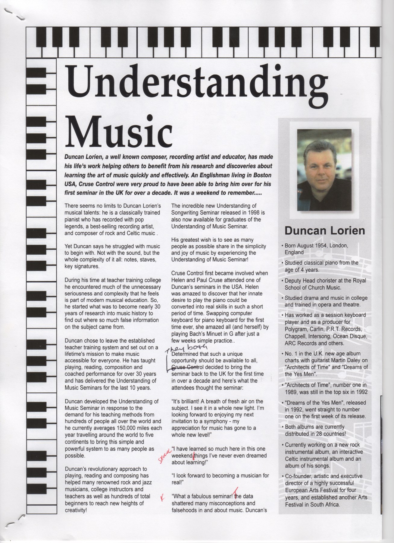 Working draft of the Good Control newsletter feature about the Understanding of Music seminar